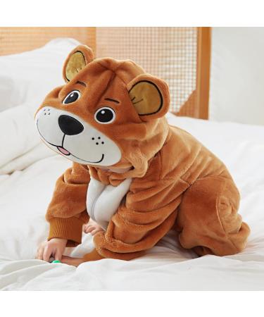 COOKY.D Baby Hooded Rompers | Winter Flannel Jumpsuit Pajamas | 24-30 Months | Brown - Buy Online on SooperMarket.com