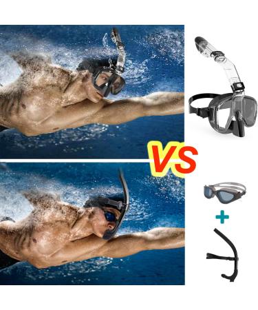 Bairuifu Dry Top Foldable Snorkel Mask Set - Anti-Fog 180 Panoramic View, Leak-Proof Design - Ideal Scuba Diving & Snorkeling Gear for Adults, Men, Women, Youth & Kids - Camera Mount Included (Black, Large) - Buy Online on SooperMarket.com