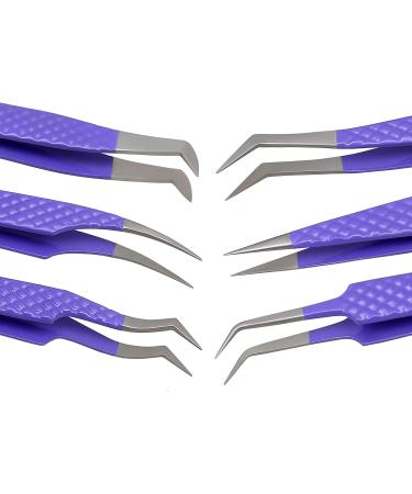Abdul of Silakor 6-Piece Stainless Steel Eyelash Tweezers Set for Volume and Classic Lash Extensions - Purple - Buy Online on SooperMarket.com