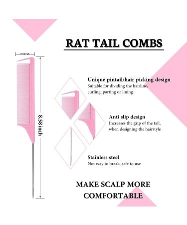 Pink Hair Styling Comb Set - 5 Pieces for Edges Control, Teasing, Rat Tail Comb, and Alligator Clips - Women, Girls, Stylists Beauty Accessories - Buy Online on SooperMarket.com