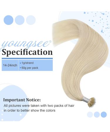 Youngsee Nano Ring Hair Extensions - 45cm Platinum Blonde Real Hair 50g Premium Quality #60A - Buy Online on SooperMarket.com
