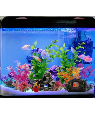 PietyPet 15pcs Fish Tank Decorations: Resin Broken Barrel, Cave Rock, Plastic Plants, Hideout Ornaments - Aquarium Decor Set - Buy Online on SooperMarket.com