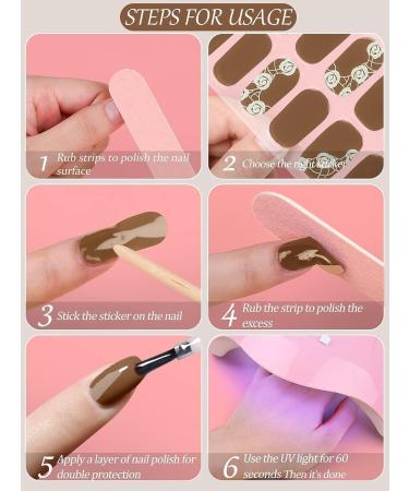 Kalolary Gel Nail Polish Strips Nail Gel Art Sticker Waterproof Full Nail Wraps Decal Sets with Scissors Nail File and Stick for Women Girls Nail Art Decor (UV/LED Lamp Required)-18 - Buy Online on SooperMarket.com