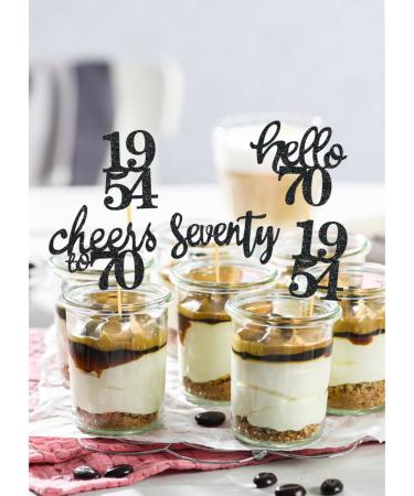 24 Pieces Glitter 70th Birthday Cupcake Toppers | 70th Birthday Decorations | 1954 Theme Party Accessories | Black Cake Decor - Buy Online on SooperMarket.com