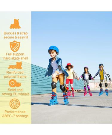 OLYMROLLA Adjustable Inline Skates for Boys Girls Youth - Pink, Medium Unisex Size US 2-4.5 EU 33-36 | Outdoor Roller Blades with PU Wheels and ABEC-7 Bearings - Buy Online on SooperMarket.com