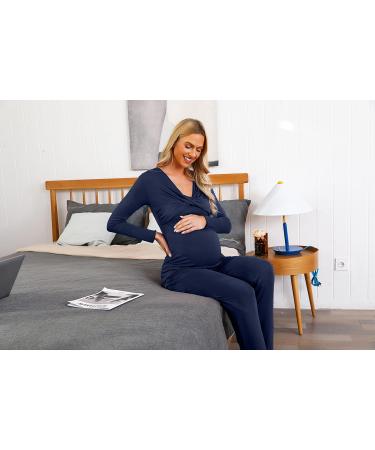 Irdcomps Women's Maternity Pyjamas Set - Cotton Nursing Nightwear PJ Set for Pregnancy - S Navy Blue - Buy Online on SooperMarket.com