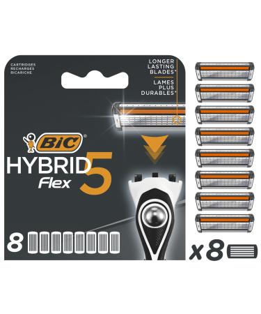 BIC razor blades for men Razor Hybrid 5 Flex 8-pack refills for the wet razor with 5 titanium blades 8 refill blades