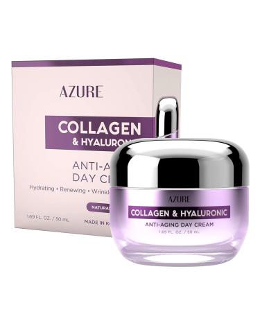 AZURE Collagen & Hyaluronic Acid Anti Aging Day Cream - Renewing  Toning & Hydrating Face Moisturizer - Reduces Wrinkles  Creases & Fine Lines - Locks in Moisture - Skin Care Made in Korea - 50mL / 1.69 fl.oz.