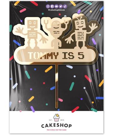 Cakeshop Cake Decoration Pack | Robot Alien Birthday Premium 3mm Mirror Acrylic Plastic Cake Topper Sign & 25g Party Pack of Cake Sugar Sprinkles | Custom Name & Age Cake Decorations (Gold) Non-Prime Mirror Acrylic: Gold - Buy Online on SooperMarket.com