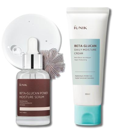 IUNIK Beta Glucan Daily Moisture Cream & 400 000 ppm Beta-Glucan Power Deep Moisture Serum Intense Hydration Fortifying Skin Barrier Ultra Intense Hydrating Moisturizing Facial Moisturizer Korean