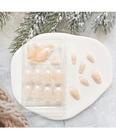 Glossy White French Tip Almond Shape Press-On Nails - Medium Length | Full Cover Acrylic False Nails with Cute Design for Women - Buy Online on SooperMarket.com