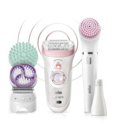 Braun Epilator Silk-pil 9 9-985, Facial Hair Removal for Women, Shaver, Cordless, Rechargeable, Wet & Dry, Facial Cleansing Brush