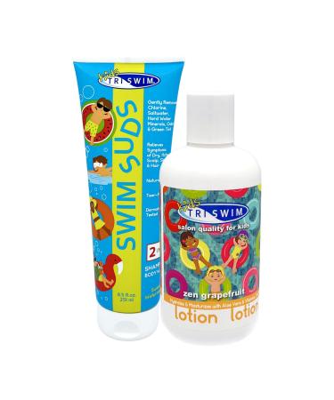 TRISWIM Kids Swim Suds & Lotion Set 8.5 fl oz each | Tear-Free 2-in-1 Kids Swim Shampoo Chlorine Removal/Body Wash & Hydrating Lotion Set | Gentle Chlorine-Out Solution for Kids' Clean