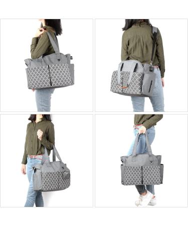 SONARIN Multi-Function Waterproof Baby Changing Tote Bag - Grey | Large Capacity Diaper Bag with Pacifier Holder and Travel Satchel Messenger Bag - Buy Online on SooperMarket.com