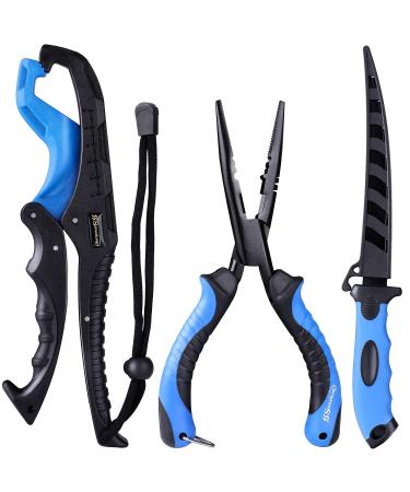 Sougayilang Fishing Pliers 4pcs Tools Set Combos with Steel Pliers,Floating Lip Grip,Sharp Fillet Fishing Knife,Multi-Function Fishing Tools,Fishing Gear with Gift Box Fishing Pliers Set