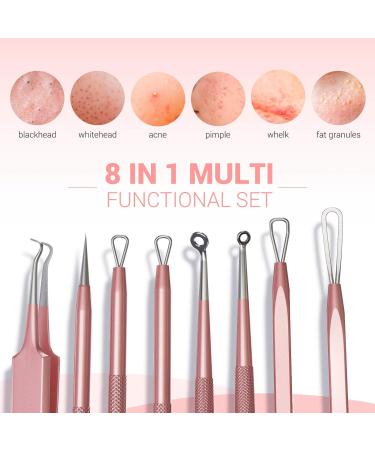 MelodySusie Blackhead Remover Kit - Professional Stainless Pimple Popper Tool for Nose & Face - Comedone Extractor & Blemish Whitehead Tool with Metal Case - Pink - Buy Online on SooperMarket.com