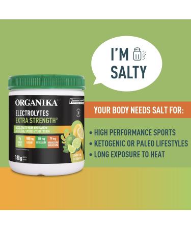 Organika Electrolytes Extra-Strength Powder- Lemon Lime- High in Sodium for Sport Recovery - Saltier Taste Sugar-Free Hydration and Electrolyte Replenishment - 180g - 30 servings Lemon Lime 30 Servings (Pack of 1) - Buy Online on SooperMarket.com