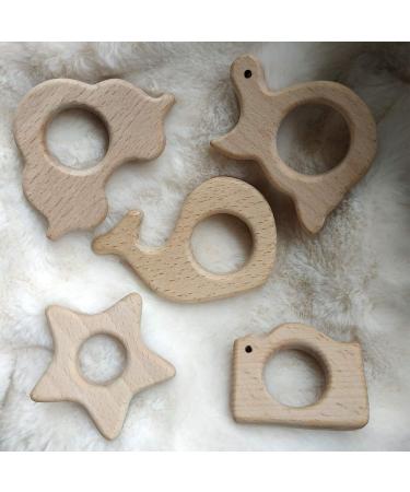 Cartoon Wood Star Teether: Natural Beech Wooden Animal Shape DIY Necklace Pendant (10pcs) - Buy Online on SooperMarket.com