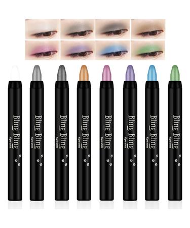 8 Colors Glitter Eyeshadow Stick Colorful Eye-shadow Stick Set Pearl Cream Colored Eyeshadow Crayon Pen Pencil Eye Glitter Makeup Sets for Eyes Waterproof Long Lasting Smooth Shiny Eye Shadow Stick
