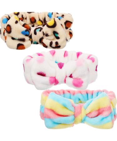 3 Pieces Microfiber Bowtie Headbands Bowknot Elastic Hair Band Adjustable Makeup Headbands Wash Spa Yoga Sports Shower Facial Hair Band for Girls Women (Classic Patterns)