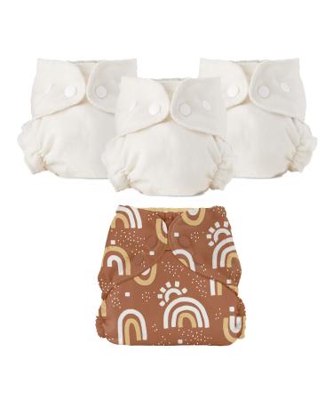 Esembly Cloth Diaper Bundle Set 3 Organic Absorbent Inners and 1 Waterproof Recycled Diaper Cover Reusable Washable Diapers with Snap Closure Size 2 (18-35lbs) Sunshower Size 2 Bundle - Sunshower