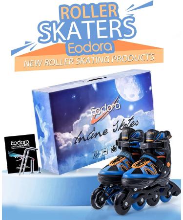Eodora Kids Inline Skates Adjustable | Boys Girls Roller Blades with Light up Wheels | Indoor Outdoor Fun Flashing Skates | Blue Small (11J-1) - Buy Online on SooperMarket.com