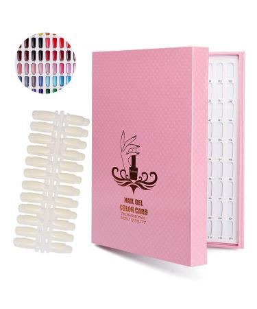 Noverlife 216 Nail Color Chart Display Nail Gel Polish Display Book with 216 False Nail Tips Professional Salon Nail Color Swatches Nail Practice Card Design Board 216 Colors Nail Display Chart - Pink