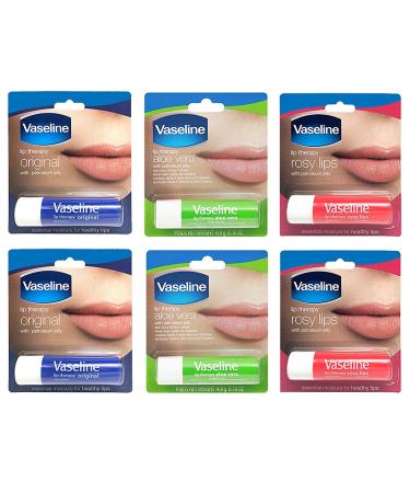 Vaseline Lip Therapy Stick with Petroleum Jelly Gift Set Includes Original Rosy Lips and Aloe 6 Count