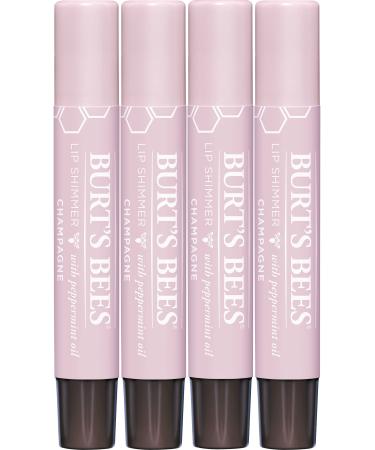 Burt's Bees Lip Balm Moisturizing Lip Shimmer for Women for All Day Hydration with Vitamin E & Coconut Oil 100% Natural Champagne 0.09 Ounce (4 Pack) Champagne (4 Pack)