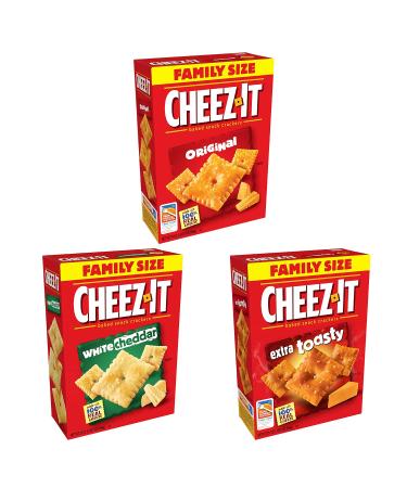 Cheez-It Baked Snack Cheese Crackers, 3 Flavor Variety Pack, White Cheddar (1 Box), Original (1 Box) and Extra Toasty (1 Box) Variety Pack 1.31 Pound (Pack of 3)