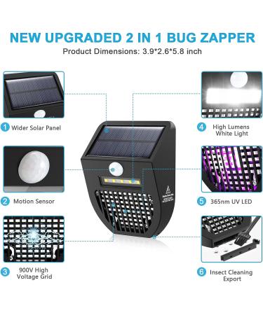 RECHOO Bug Zapper Outdoor 2 Pack - Solar Powered 2-in-1 Bug Mosquito Zapper & Motion Sensor Light - Waterproof Outdoor Fly Trap - Buy Online on SooperMarket.com