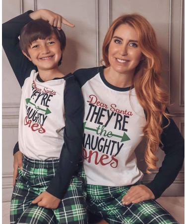 IFFEI Christmas Pyjamas Matching Family Pajama Set - Xmas Letter Print Tops & Plaid Pants Sleepwear for Women Men Kids Baby Pet - Green/Letter - Size Kids 6-7 Years - Buy Online on SooperMarket.com