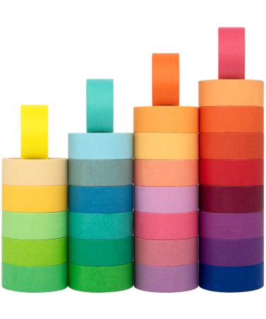 30 Rolls Washi Masking Tape Set, 15mm Wide Colorful Rainbow, Decorative Writable Craft Tape for DIY Scrapbook Designs