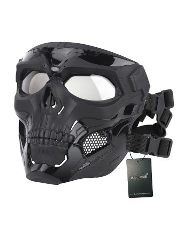 Wiseonus Airsoft Mask Paintball Mask Tactical Skull Mask Full Face military protective mask full face mask for Halloween hunting cs war game cosplay black