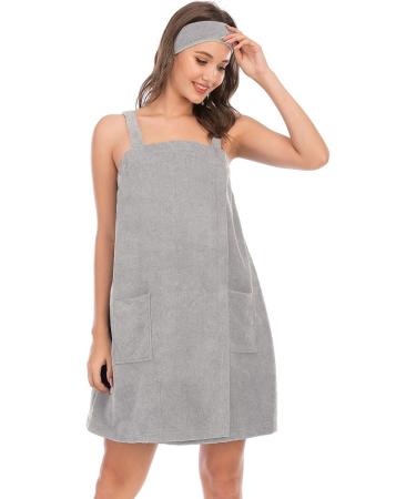Veseacky Women's Bath Towel with Pocket & Adjustable Bathrobe - Gray XL (S-3XL) | Shop Now for International Shipping! - Buy Online on SooperMarket.com