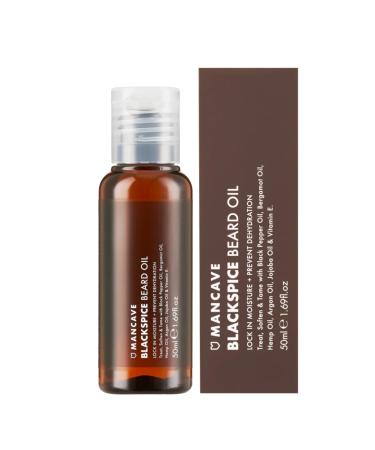 ManCave Blackspice Beard Oil 50ml Softening blend of oils to treat and tame your beard with Argon Oil Bergamot Oil and Hemp Oil 99% Natural content Encourages Beard Growth and density Vegan Friendly.