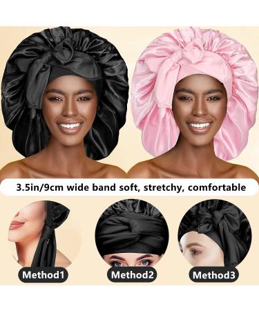 Satin Silk Hair Bonnet for Women | Adjustable Jumbo Sleep Cap for Long Curly Hair | Black - Buy Online on SooperMarket.com