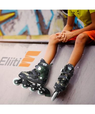 Eliiti Adjustable Kids Inline Skates - Digital Camouflage Green | Size Small US 13.5J-3 - Buy Online on SooperMarket.com