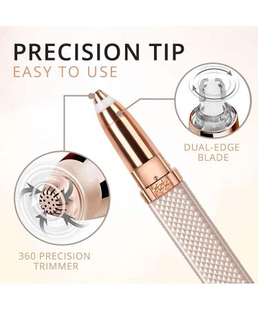 2-in-1 Rechargeable Eyebrow Trimmer & Facial Hair Removal for Women | Painless Hair Shaver with LED Light - Rose Gold - Buy Online on SooperMarket.com