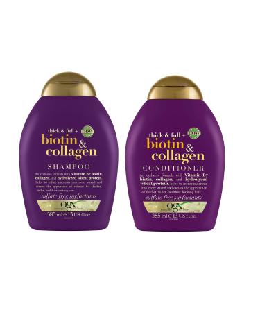 OGX Thick & Full + Biotin & Collagen Shampoo & Conditioner Set, 13 Fl Oz (Pack of 2) (packaging may vary), Purple