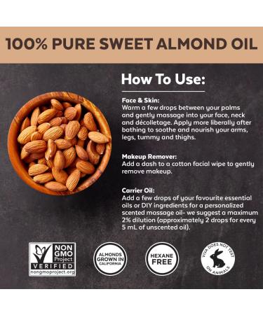 100% Pure Sweet Almond Oil for Hair and Skin - Non-Greasy Massage Oil - Carrier Oil for Essential Oils - Expeller-Pressed - Non-GMO - 16 fl oz - Buy Online on SooperMarket.com