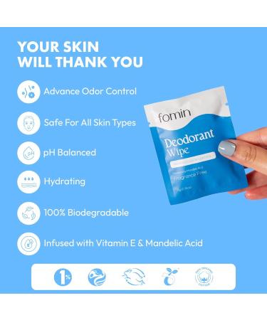 FOMIN Acidified Travel Deodorant Wipes For Women & Men - 15 Count - Fragrance Free - pH Balanced Mini Deodorant Travel Size Wipes - Plastic-Free Individually Wrapped Underarm Body Wipes Fragrance Free 15 Count (Pack of 1) - Buy Online on SooperMarket.com