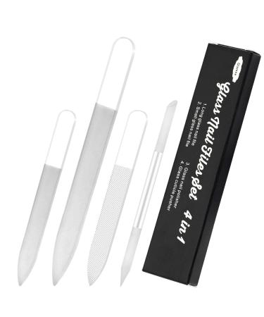 Glamne Glass Nail File Set Glass Nail Buffer Shiner and Glass Cuticle Pusher Stick with Case for Natural Nails