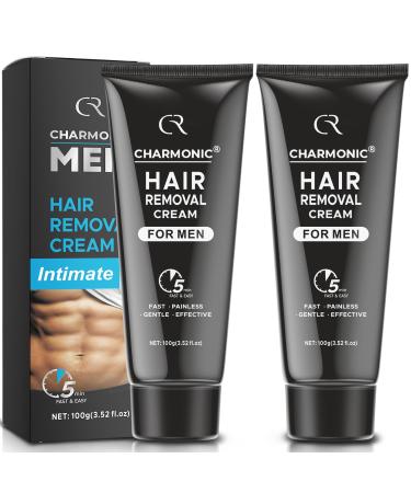 Hair Removal Cream Charmonic Intimate/Private Area Hair Remover for Men Fast & Painless Hair Removal for Underarm Chest Back Legs and Arms Depilatory Cream for Unwanted Coarse Body Hair (Black 2 pcs)