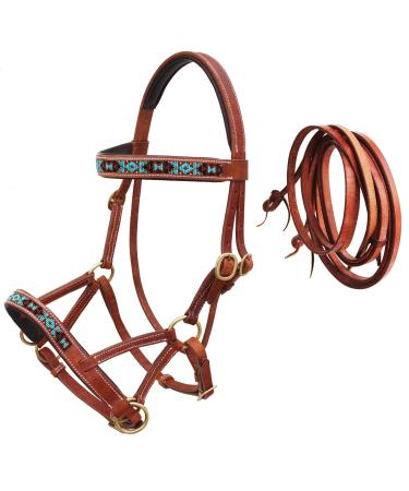 CHALLENGER Western Leather Bridle Bitless Beaded 77RS12TN