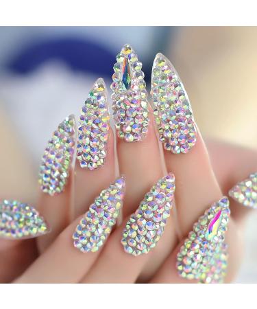 3D Rhinestone Full Cover Super Long Stiletto Fake Nails Set for Wedding Party - Luxury Manicure Nail Art Tips - Buy Online on SooperMarket.com