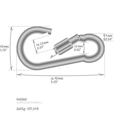 Buy Com-Four 12x Heavy-Duty Screw Carabiner Hooks - 260 kg Load Capacity - Ideal for High Stress - Set of 12 (90 x 9 mm) - International Shipping Available - Buy Online on SooperMarket.com