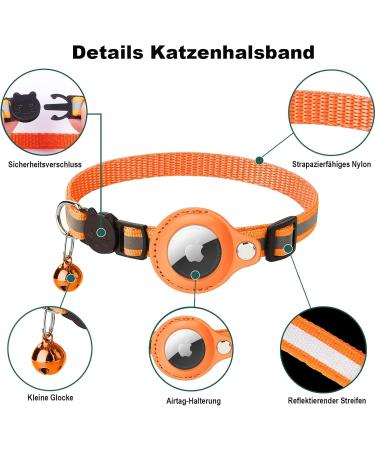 Mouyou Airtag Cat Neck Band - Soft Nylon Reflective Collar with Bell & Safety Clasp Adjustable 22-34cm Orange - Track Your Cat with Airtag Holder - Buy Online on SooperMarket.com