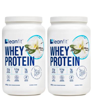 LEANFIT WHEY PROTEIN Natural Vanilla - Pack of 2 (two) 100% Whey Protein Powder 25g Protein Per Serving Grass-Fed Gluten-Free BCAAs Amino Acid - 26 Servings 832g Tub