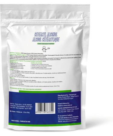 Myoc Cetearyl Alcohol (100 gm / 3.88 Oz) Cosmetic Grade no adulterants Non-GMO paraben Free cGMP Quality Pure and Used for Dry Rough Scaly Itchy Skin and Minor Skin irritations - Buy Online on SooperMarket.com